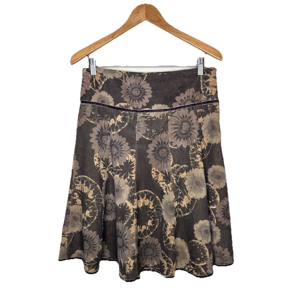 Vintage Womens Sz 12 Dark Whimsygoth Hippie Dark Sunflower Pleated A Line Skirt